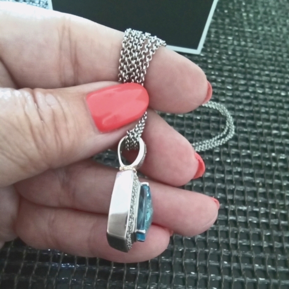 T&C Blue Topaz Diamonds Silver Pendant Necklace - Picture 3 of 7
